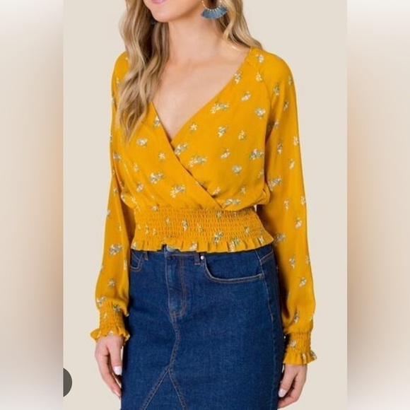 Blue Rain Smocked Waist mustard Blouse m - Picture 1 of 9